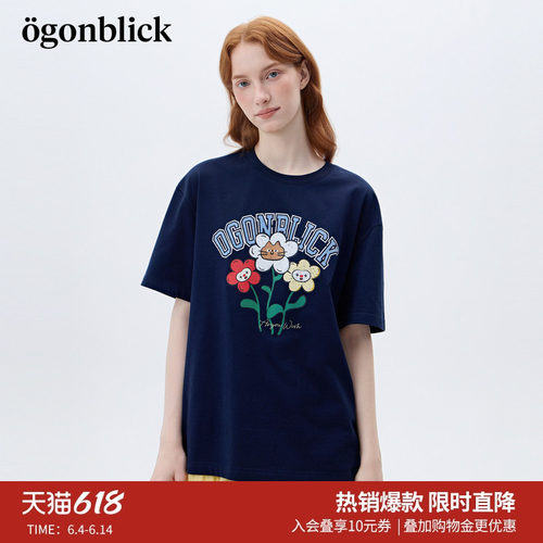 商场同款'北欧时刻花猫印花设计T恤女2026年夏季新款百搭宽松上衣