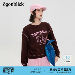 落肩上衣 新款 商场同款 北欧时刻燕子印花撞色设计感卫衣女26年春季