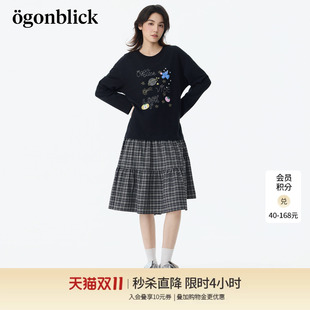 北欧时刻水果燕子刺绣设计拼接格子连衣裙女26年秋季新款宽松裙子