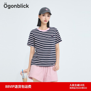 商场同款 百搭休闲圆领设计上衣 北欧时刻 撞色条纹T恤女25年夏新款