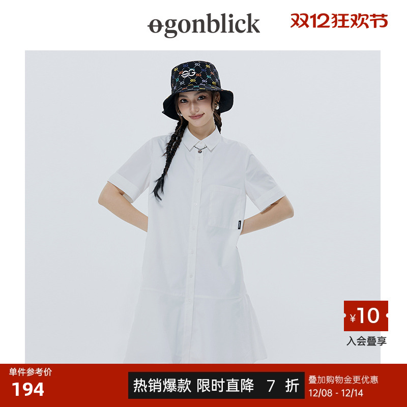 北欧时刻简约白色衬衫裙女