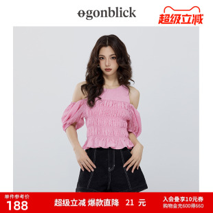 北欧时刻镂空肩设计感衬衫 女夏季 新款 褶皱收腰显瘦小众衬衣小衫