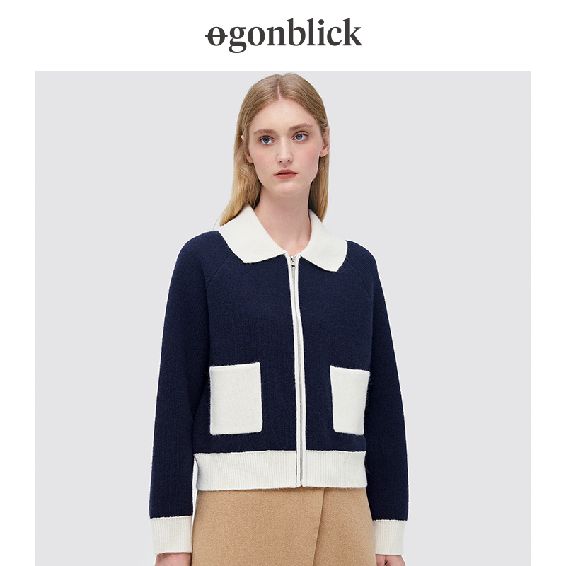 北欧时刻针织开衫女2021秋季新款韩版毛衣女宽松外套撞色短款气质