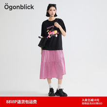 商场同款北欧时刻拼接设计感T恤连衣裙女25年夏季新款条纹中长裙