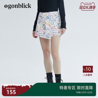 北欧时刻联名IP涂鸦印花半身裙女春季设计感不规则裙裤a字短裙子