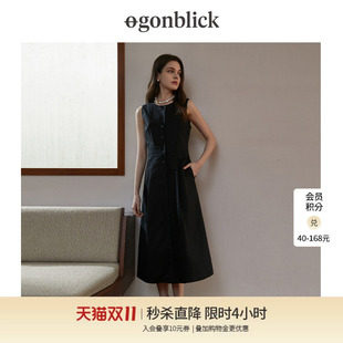 北欧时刻单排扣黑色连衣裙女2026设计感无袖收腰气质显瘦宽松长裙