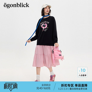 元 新款 气裙子 北欧时刻甜酷印花卫衣拼接格纹连衣裙女春季 商场同款