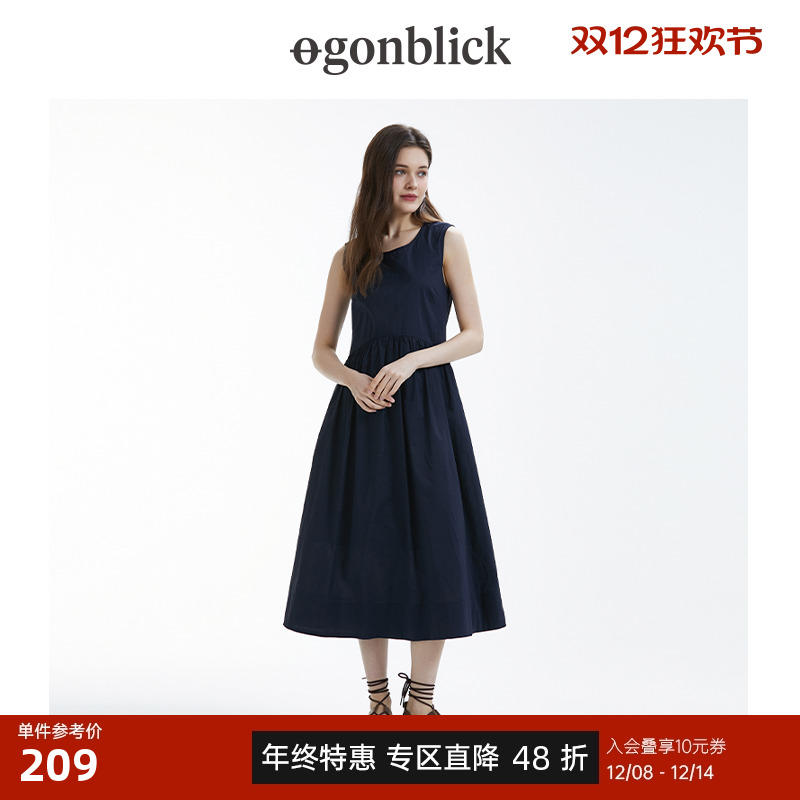 北欧时刻简约气质藏蓝色连衣裙