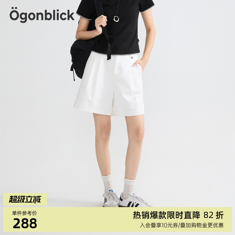 商场同款北欧时刻简约通勤百搭白色短裤女夏季新款高腰显瘦热裤子