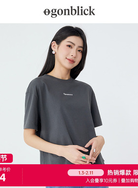 北欧时刻背面印花短袖OU-T恤女2026夏季新款宽松基础百搭休闲上衣