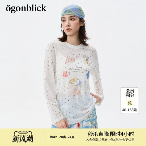 商场同款'北欧时刻燕子印花波点设计感T恤女夏季新款宽松薄款罩衫