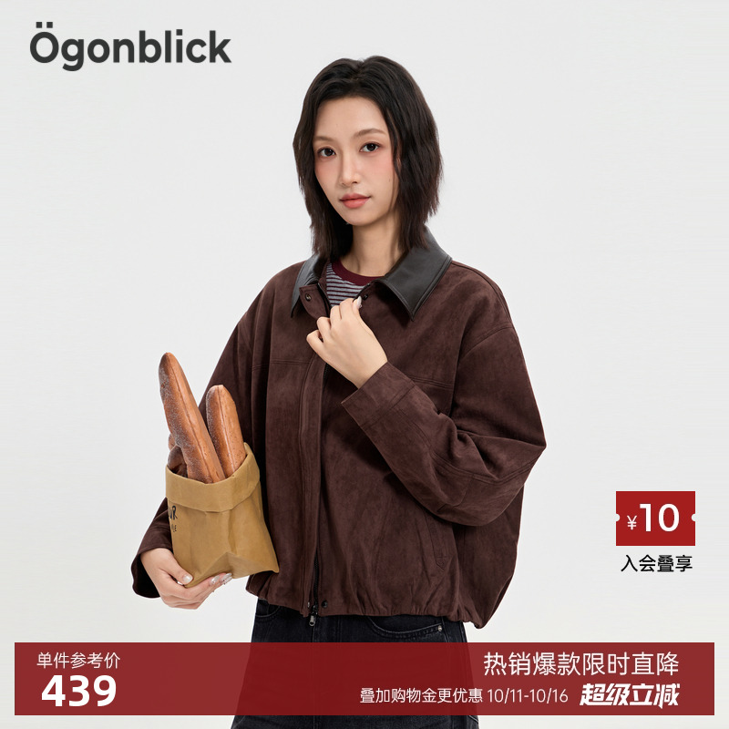 北欧时刻美式复古仿麂皮外套女25年秋季新款百搭皮质翻领潮流上衣