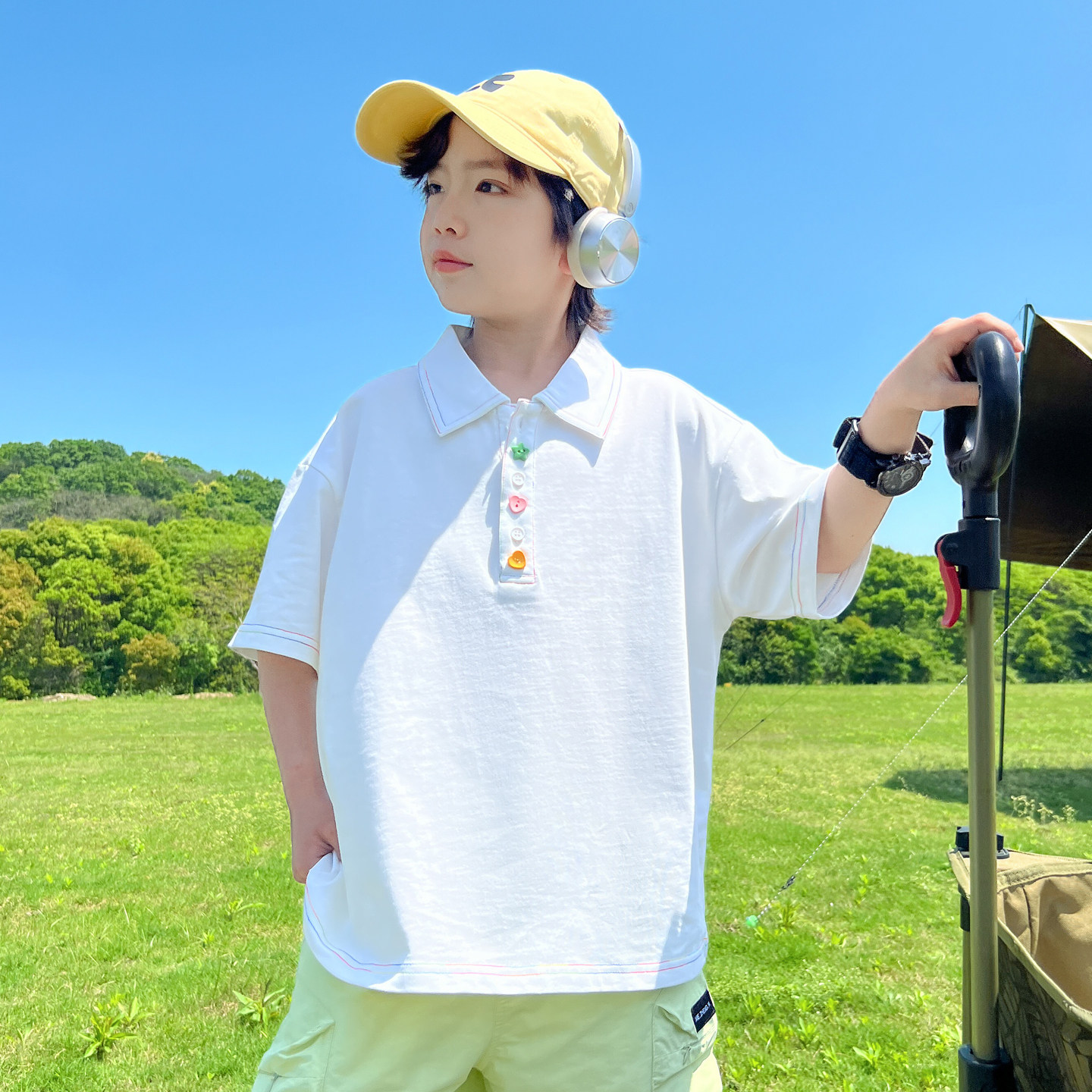 男童夏季纯棉POLO领短袖T恤2026新款中大童学生宽松百搭帅气半袖 - 实物图
