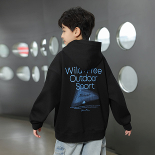 男童休闲连帽卫衣春秋季2026新款中大童学生宽松字母印花长袖上衣