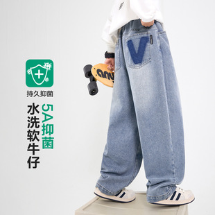 男童秋装韩范直筒软牛仔长裤2026新款初中生儿童春秋宽松薄款裤子