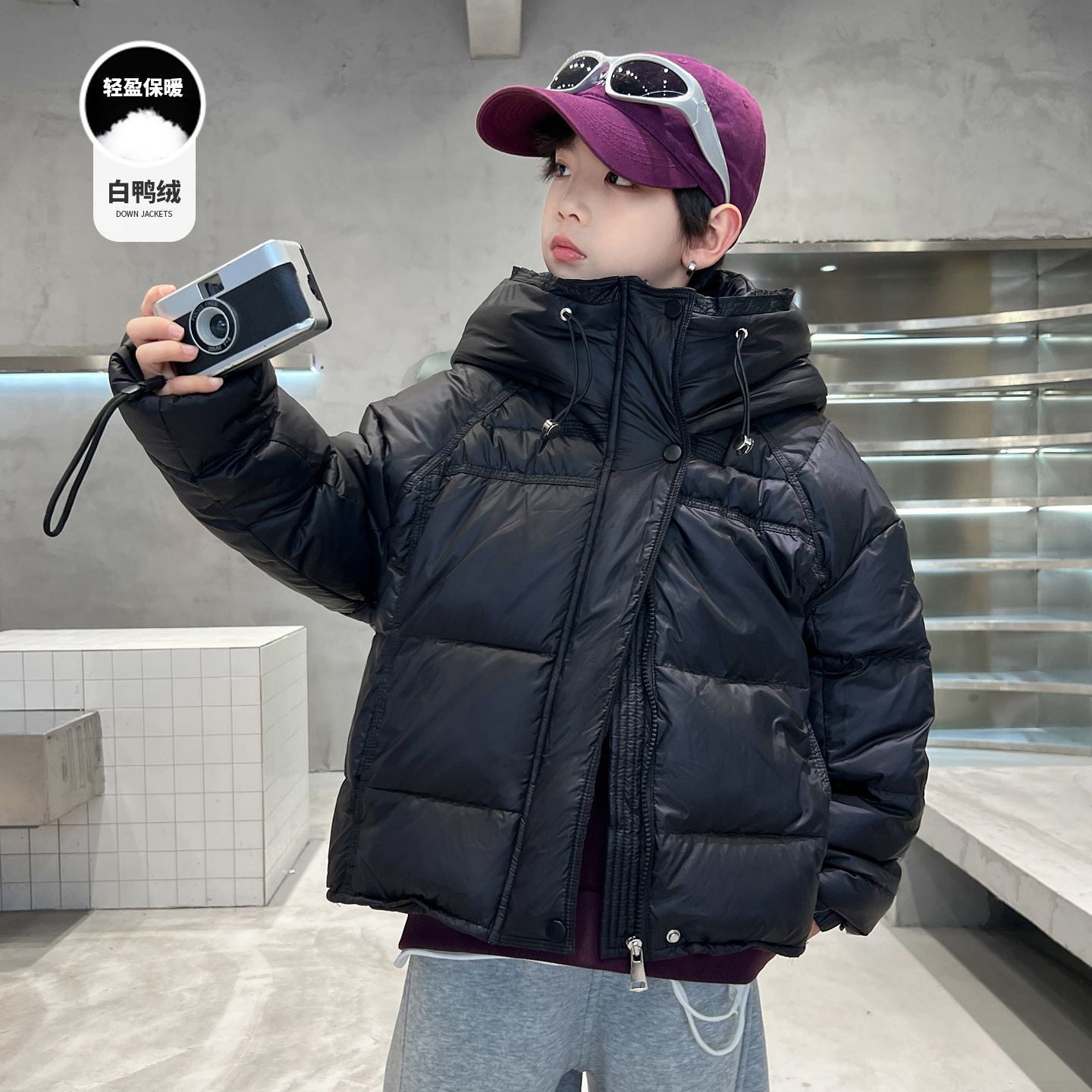 男童短款羽绒服冬季2025新款中大童青少年加厚保暖白鸭绒宽松外套