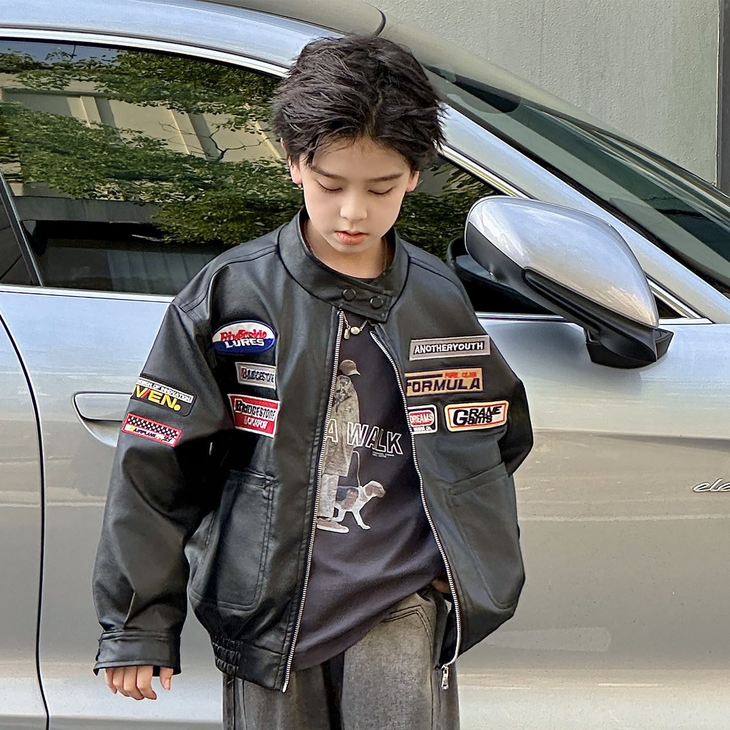 男童美式机车风立领皮衣外套春秋季2026新款中大童酷帅拉链夹克潮