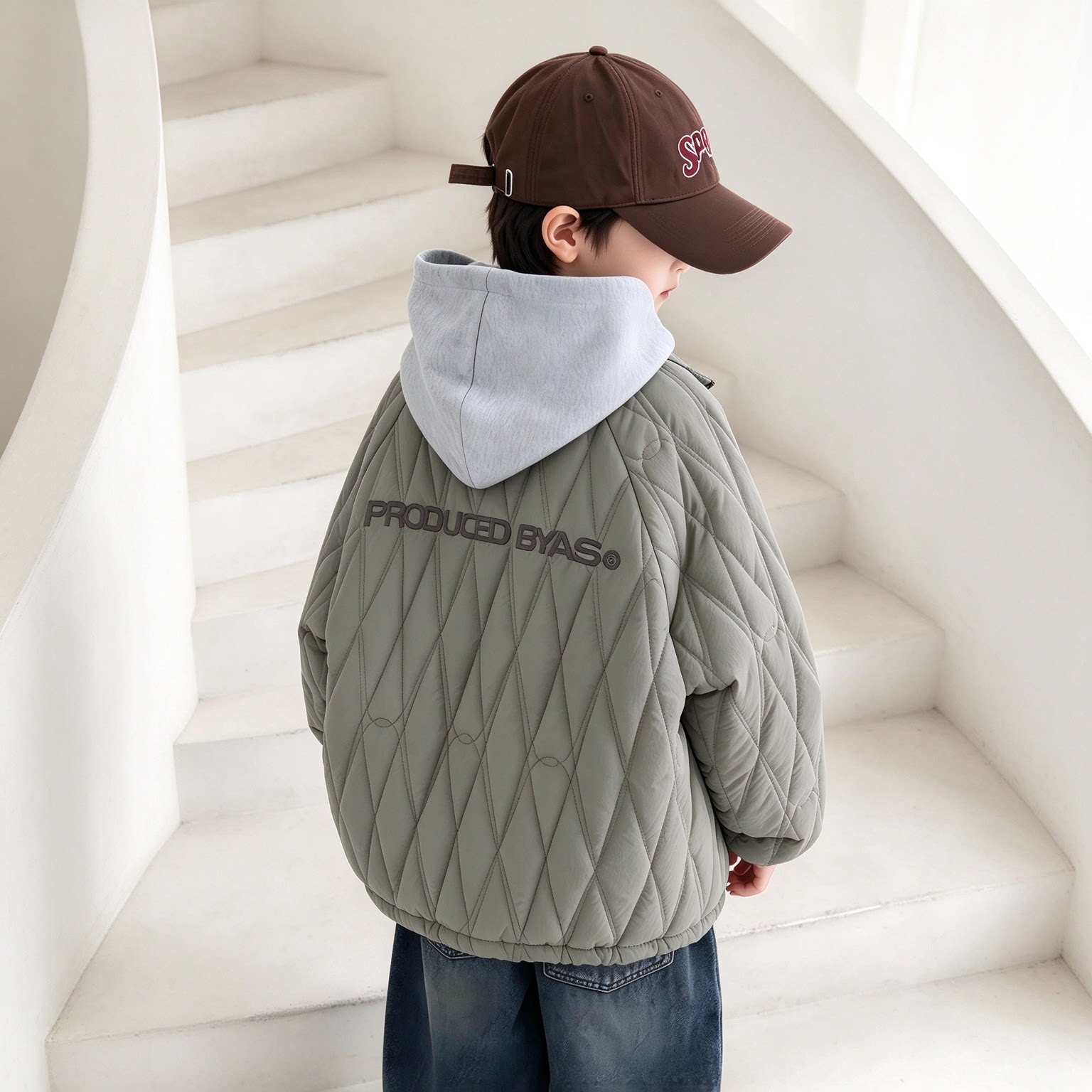菱格夹棉薄款棉服外套秋冬季2026新款中大童学生青少年帅气棉衣潮