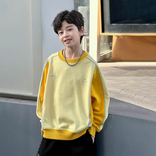 男童圆领套头长袖卫衣春季2026新款中大童学生帅气百搭宽松上衣潮