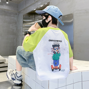 中大童儿童学生半袖 2026新款 上衣 T恤夏季 男童卡通风宽松纯棉短袖