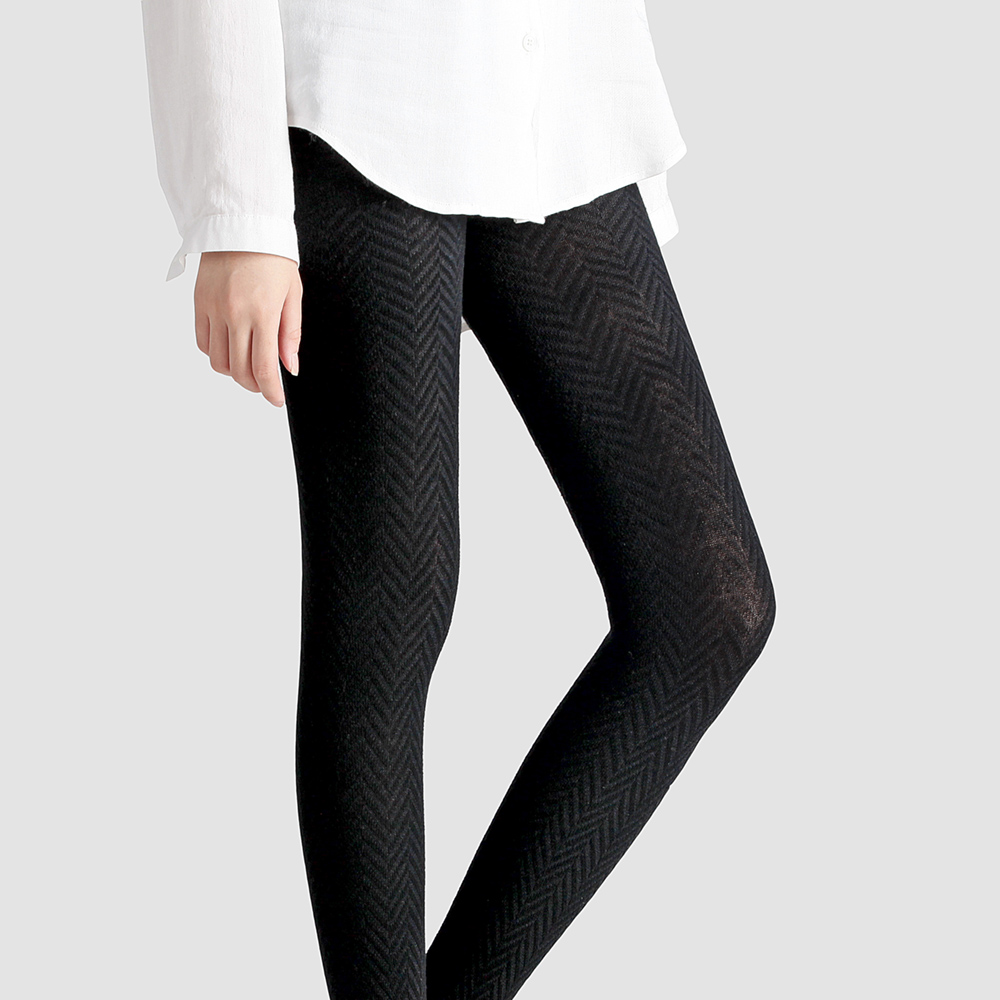 柚子坊 日本进口秋冬保暖加厚人字波浪纹女士打底袜子长袜连裤袜