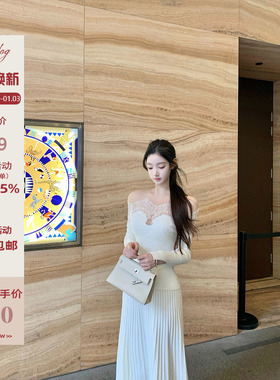 Hotdog 热狗很辣【莉莉丝小姐】甜美温柔气质蕾丝拼接针织上衣女