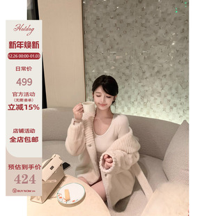 翻领外套 Hotdog 仿真貂仿环保皮草 冬日月光 绑带女 热狗很辣