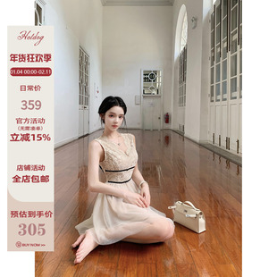 Hotdog 热狗很辣【宛转芭蕾曲】收腰显瘦蕾丝拼接网纱无袖连衣裙