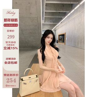 露肩绑带背心连衣裙 收腰显瘦气质无袖 Hotdog热狗很辣 栀子之约