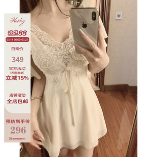 Hotdog 热狗很辣【春野信子】蕾丝V领雪纺连衣裙女纯欲小性感裙子