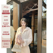 热狗很辣 厚款 樱花吹雪 奶白色毛毛外套女冬季 仿真皮草 Hotdog