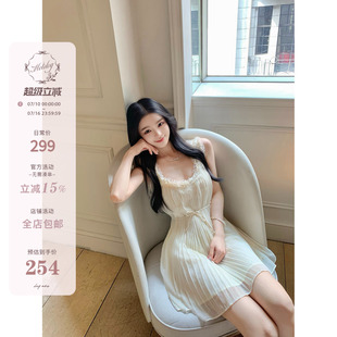 Hotdog热狗很辣【天鹅湖畔】甜美温柔气质蕾丝边百褶连衣裙+绑带