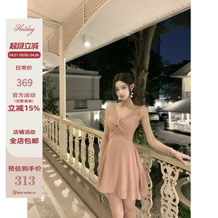 全手工钉珠 Hotdog 热狗很辣 星河香氛 连衣裙 亮片V领扭结无袖