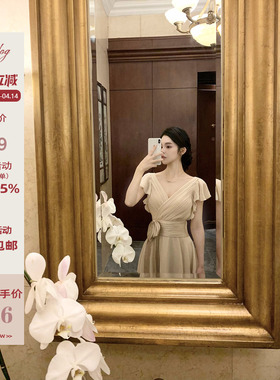 Hotdog热狗很辣【中世纪少女】收腰显瘦优雅气质荷叶袖绑带连衣裙