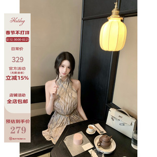 Hotdog 热狗很辣【老钱浮梦 送腰带】交叉绑带削肩连衣裙+腰带女