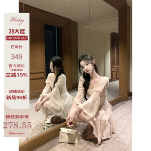 Hotdog 热狗很辣【古董仲夏】喇叭袖雪纺连衣裙女春夏季长袖短裙