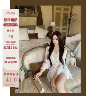 慵懒温柔气质V领雪纺连衣裙 云端情书 钻腰链 热狗很辣 Hotdog