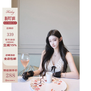 钉珠黑蝴蝶结连衣裙女千金风吊带裙 闪钻缪斯 Hotdog 热狗很辣