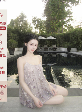 Hotdog 热狗很辣【落花涟漪】独特别致设计感灰色吊带裙女连衣裙