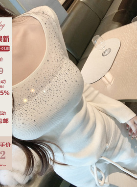 Hotdog 热狗很辣【美奈星光】韩版百搭烫钻针织衫女冬打底衫上衣