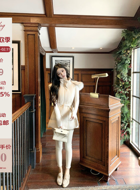 Hotdog 热狗很辣【韩女比例绒绒 加厚蒲绒】杏色蒲绒白色牛仔裤女