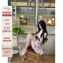 Hotdog热狗很辣【紫藤花恋 送短裤】紫藤花连衣裙女收腰显瘦短裙