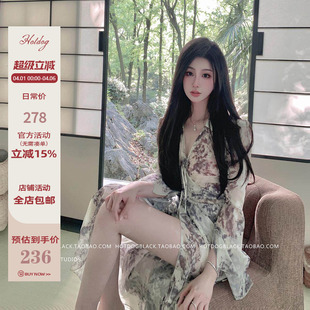 水墨系带连衣裙女夏季 Hotdog 热狗很辣 墨玉江南 送打底裤