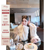 热狗很辣 娇兔映月 100%兔毛 Hotdog 千金感短款 连帽皮草外套女