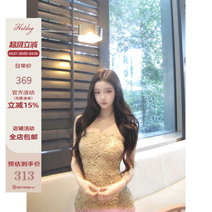 花纹无袖 Hotdog 热狗很辣 典藏蕾丝 设计感收腰 抹胸连衣裙修身