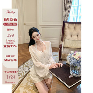 收腰开衫 Hotdog 纯欲花边挂脖上衣 雾时花月 两件套女 热狗很辣