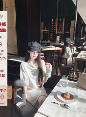 Hotdog 热狗很辣【巴斯奶兔 仿真狐狸毛】荡领连衣裙女送针织手套