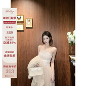 香氛美人 Hotdog 热狗很辣 白色蕾丝边百褶抹胸内搭外穿连衣裙