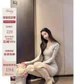 热狗很辣 温柔姐姐 领口小众设计感韩版 Hotdog 气质长袖 连衣裙