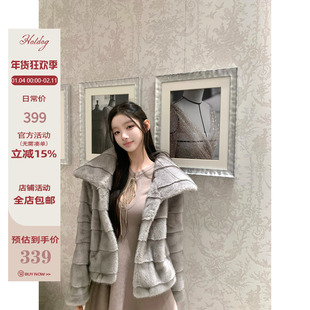 Hotdog 热狗很辣【伦敦记忆 仿真狐狸毛皮草】两色条纹皮草外套女